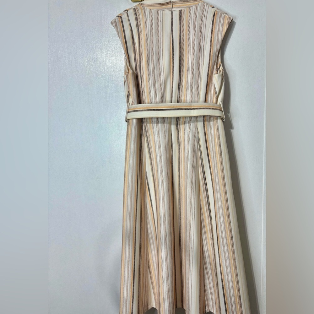Calvin Klein Cream Sleeveless V-Neck Striped Midi Dress - Picture 2 of 9